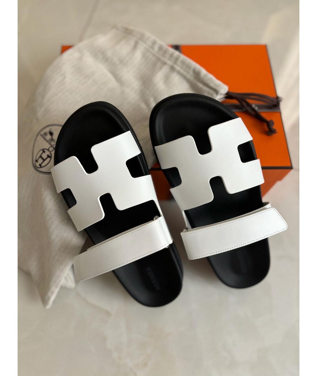 HERMES Белые кожаные шлепанцы, фото 8