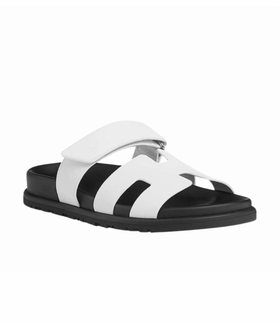 HERMES Белые кожаные шлепанцы, фото 9