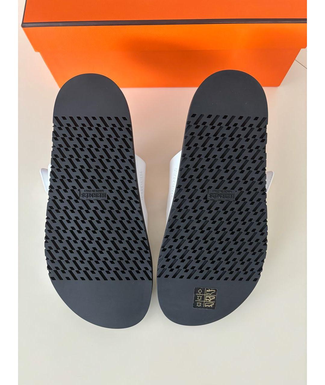 HERMES Белые кожаные шлепанцы, фото 5