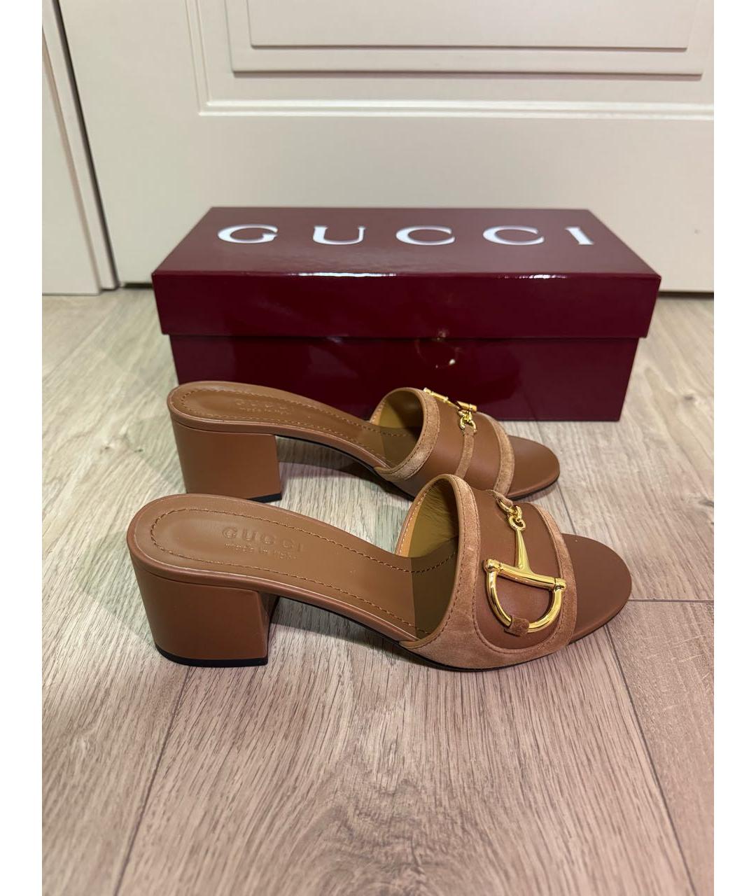 GUCCI Коричневые кожаные сабо, фото 3