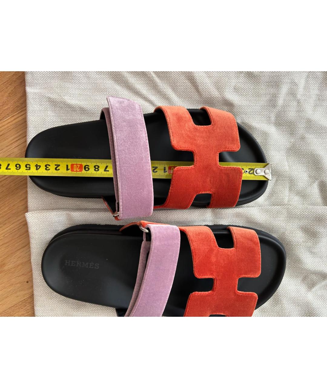 HERMES Коралловые бархатные шлепанцы, фото 7