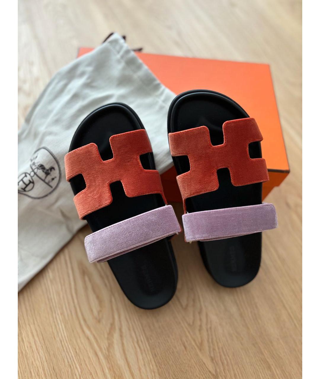HERMES Коралловые бархатные шлепанцы, фото 8
