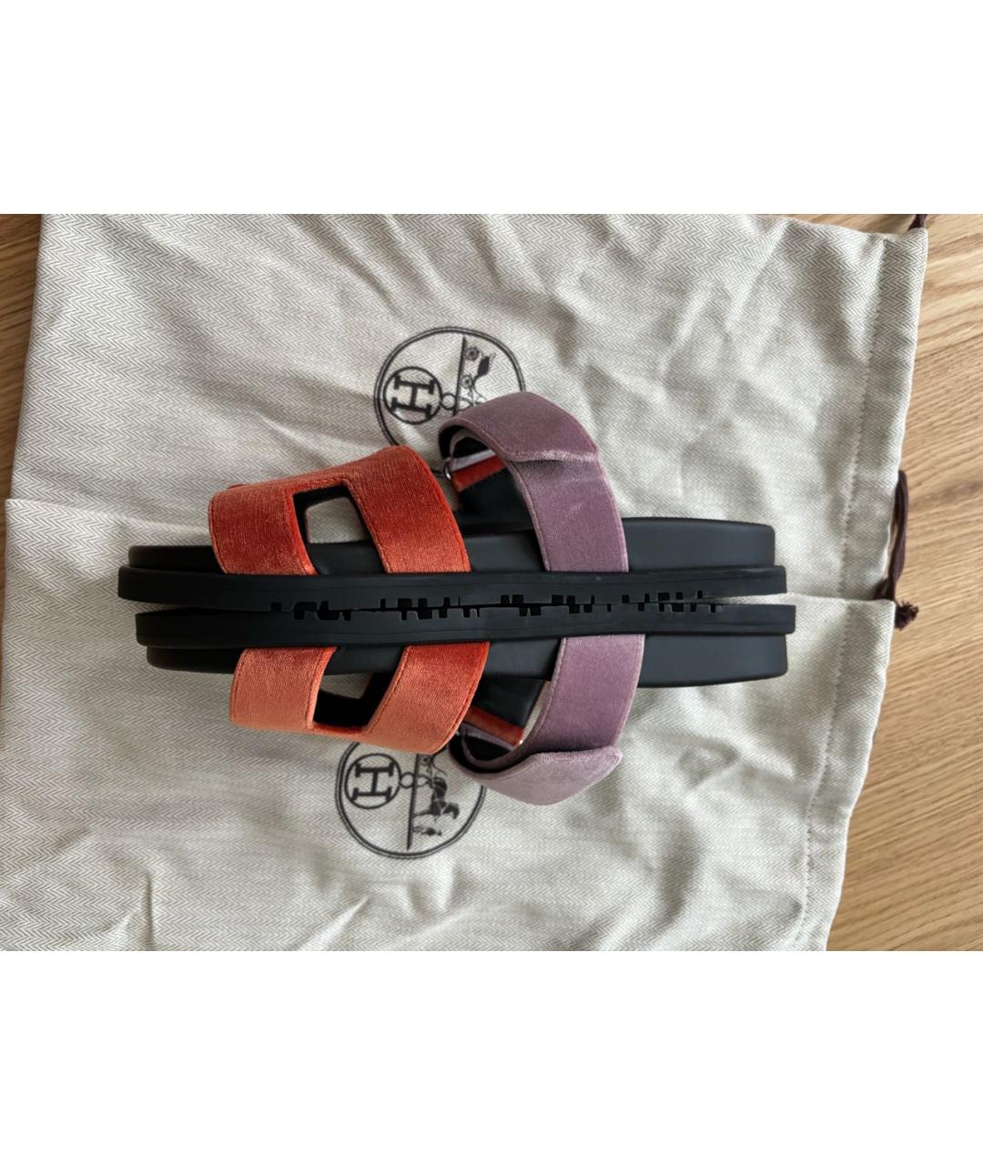 HERMES Коралловые бархатные шлепанцы, фото 4