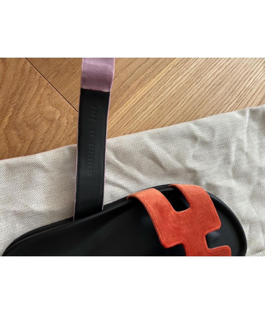 HERMES Коралловые бархатные шлепанцы, фото 6