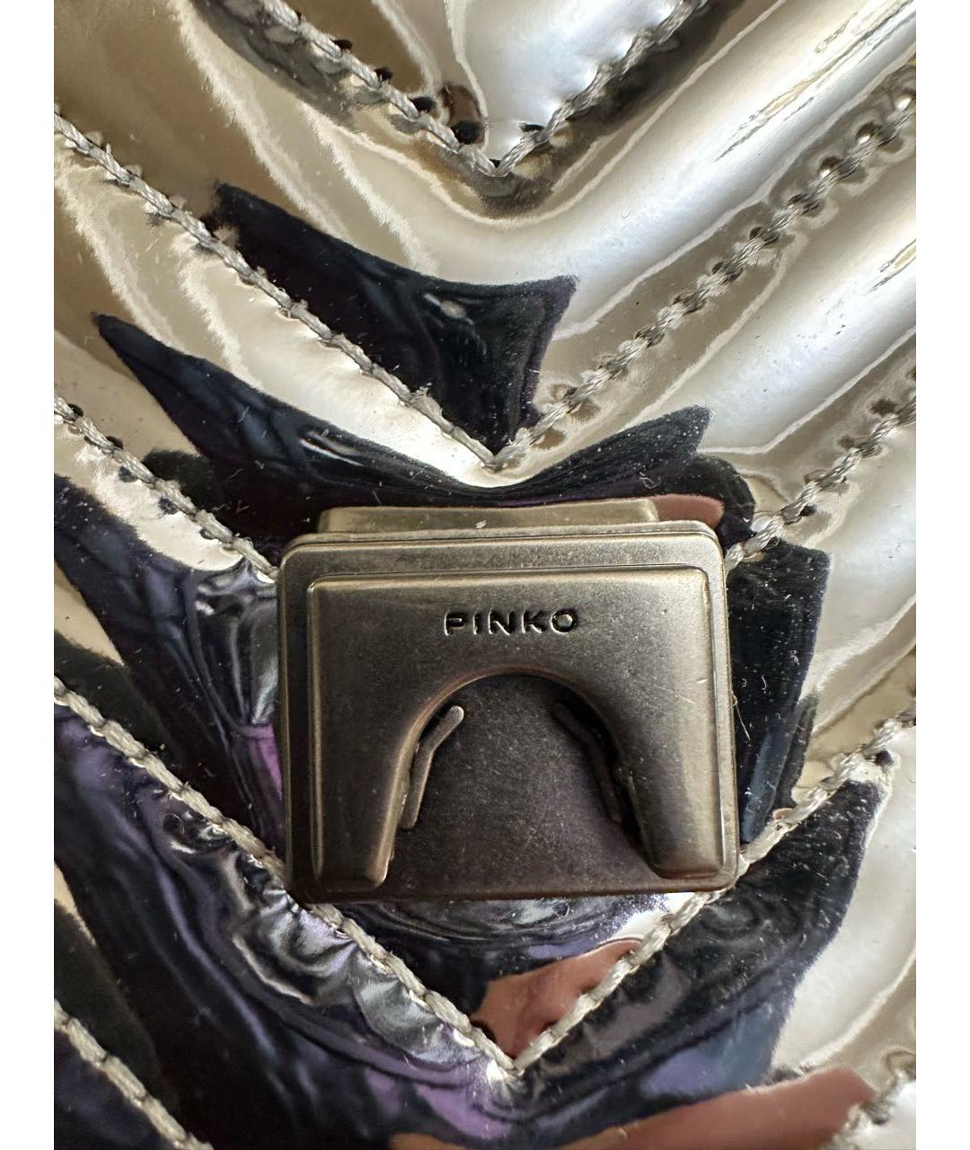 PINKO Серебряная сумка через плечо из лакированной кожи, фото 3