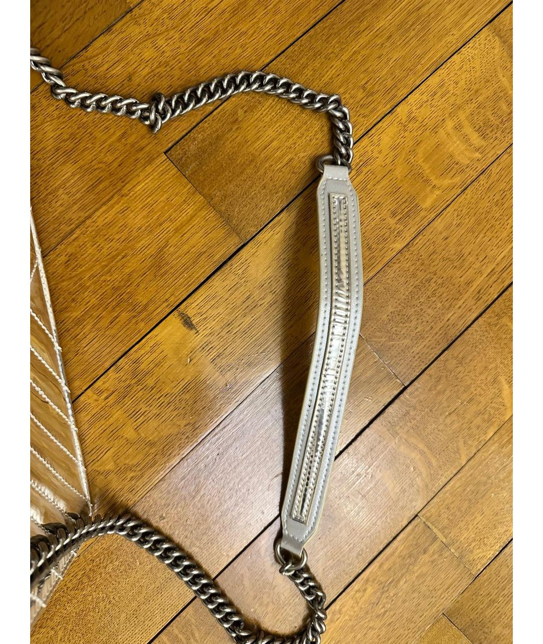 PINKO Серебряная сумка через плечо из лакированной кожи, фото 6