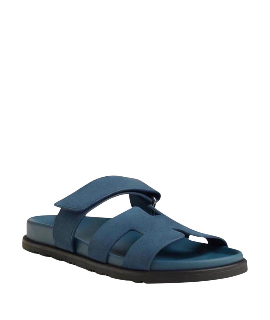 HERMES Синие замшевые шлепанцы, фото 1