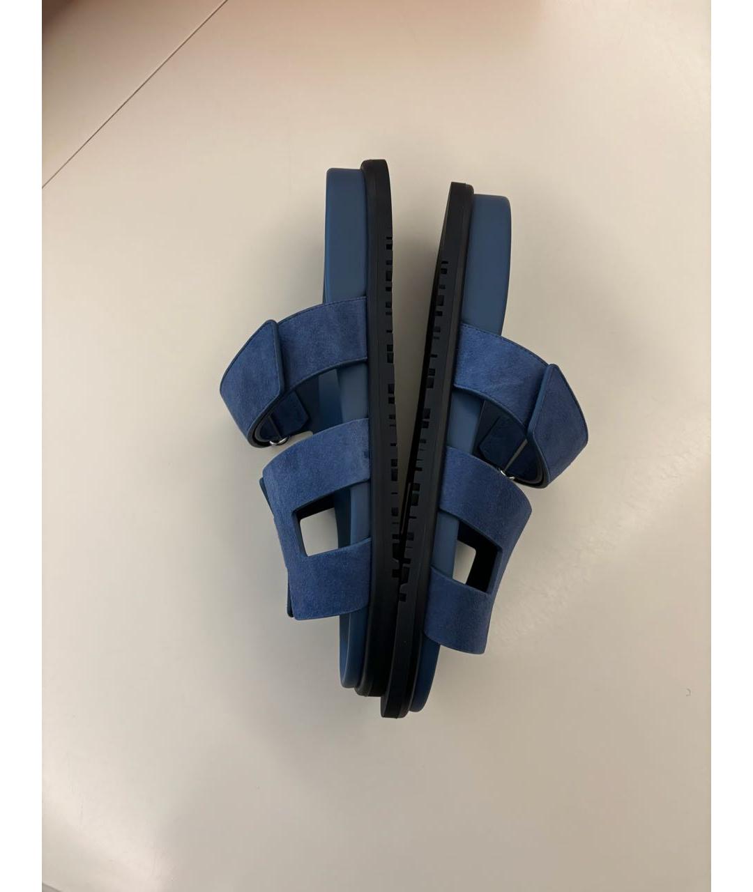 HERMES Синие замшевые шлепанцы, фото 4