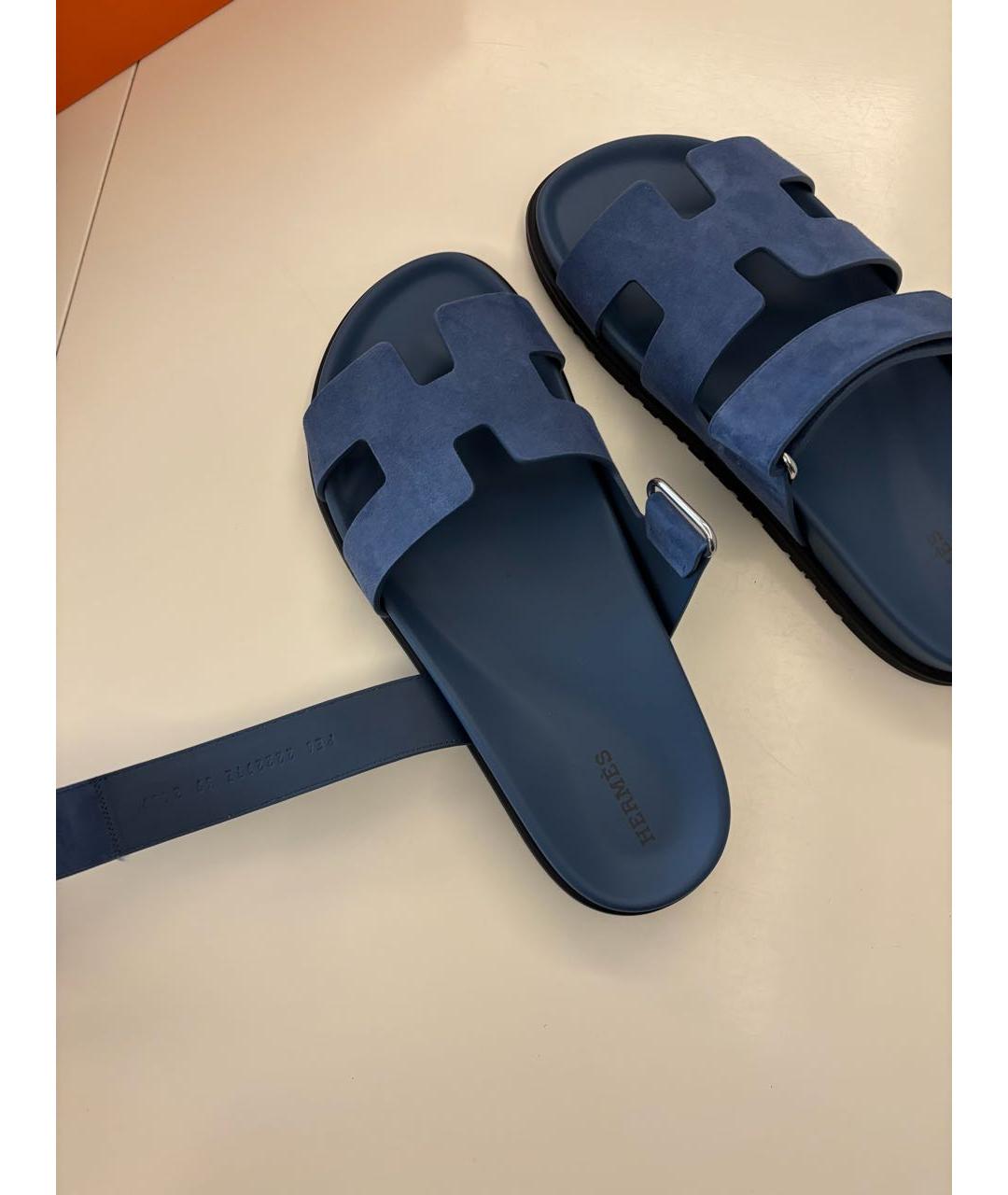 HERMES Синие замшевые шлепанцы, фото 6