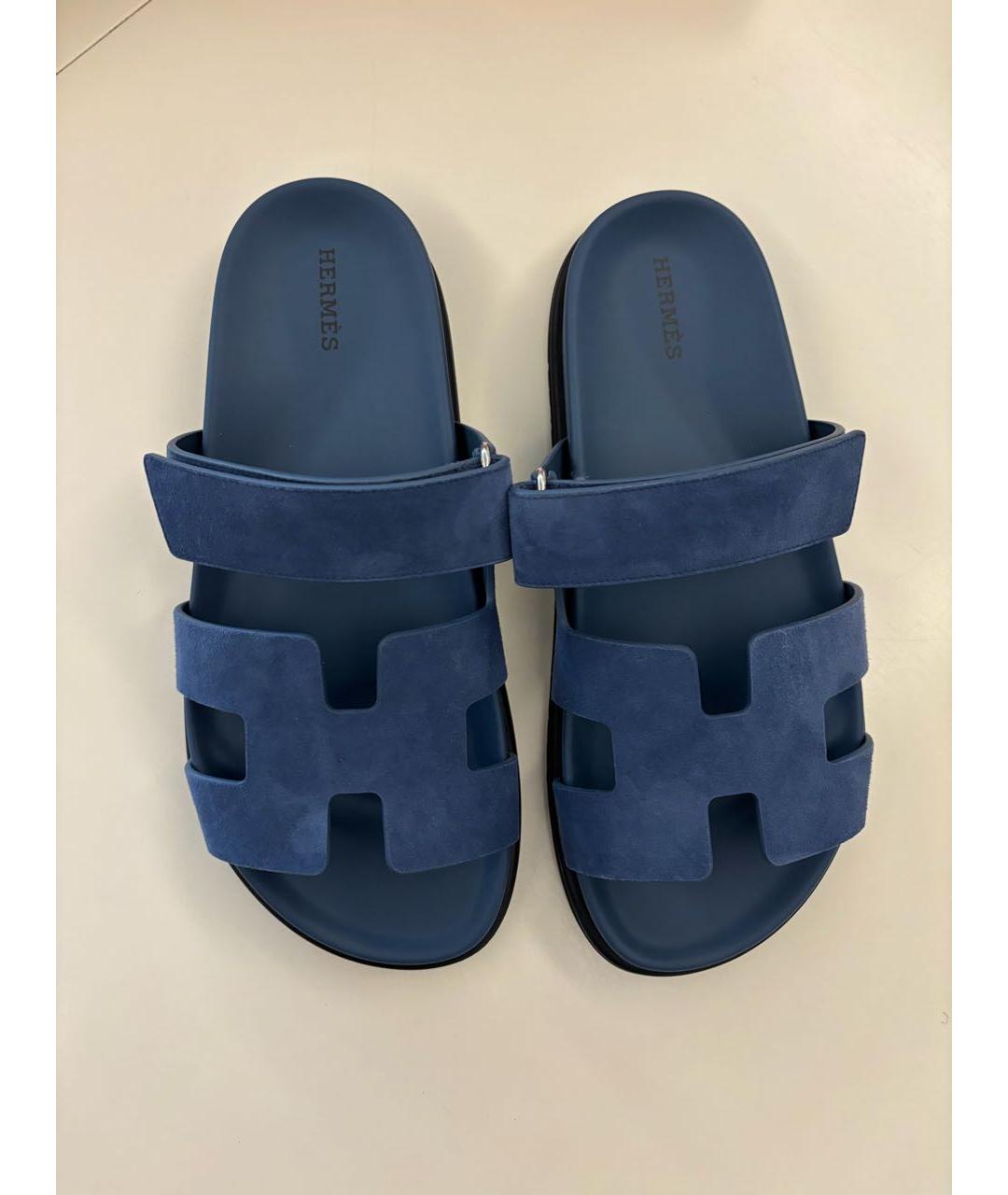 HERMES Синие замшевые шлепанцы, фото 2