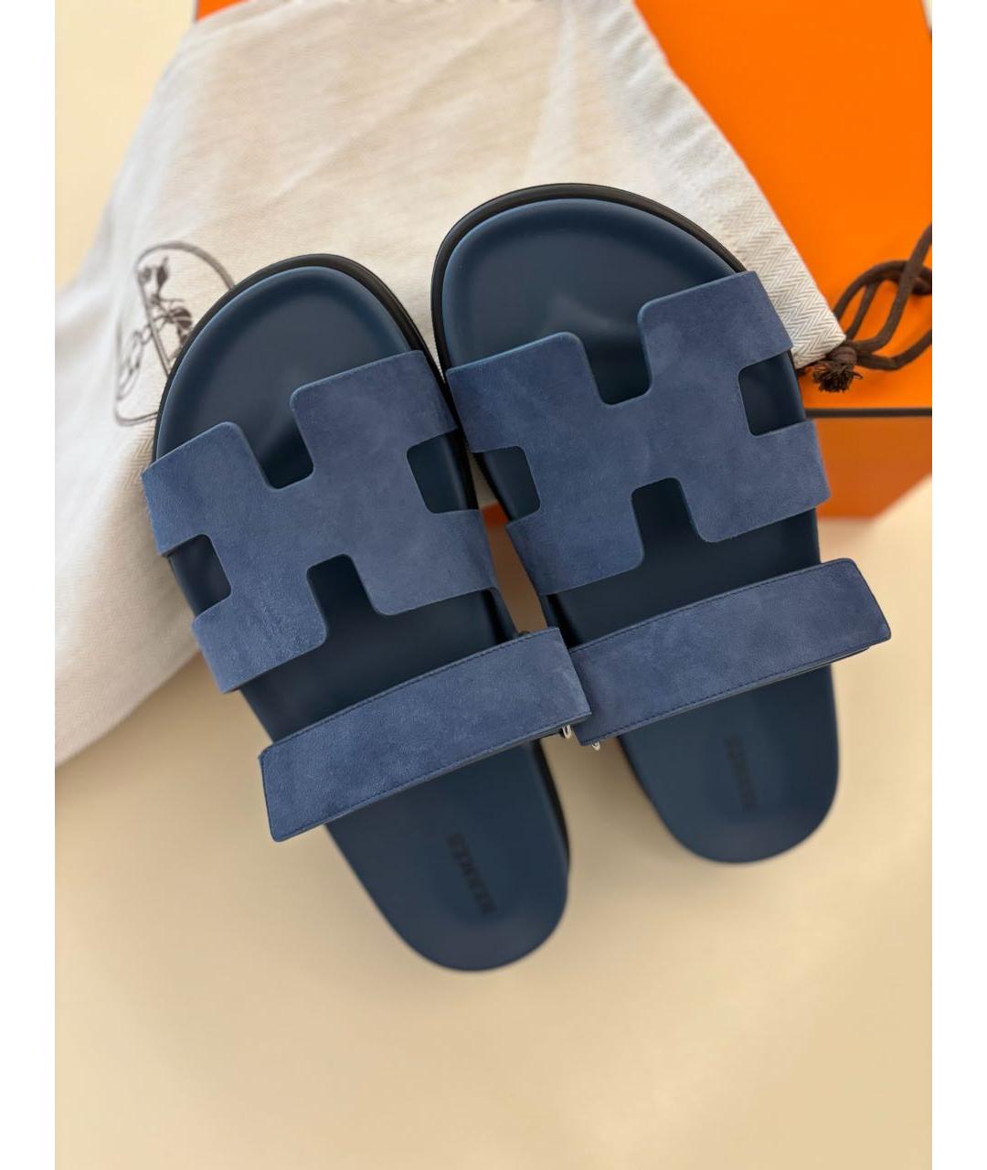 HERMES Синие замшевые шлепанцы, фото 8