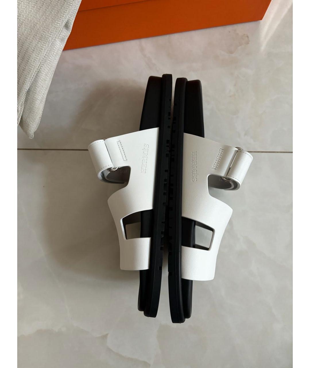 HERMES Белые кожаные шлепанцы, фото 3