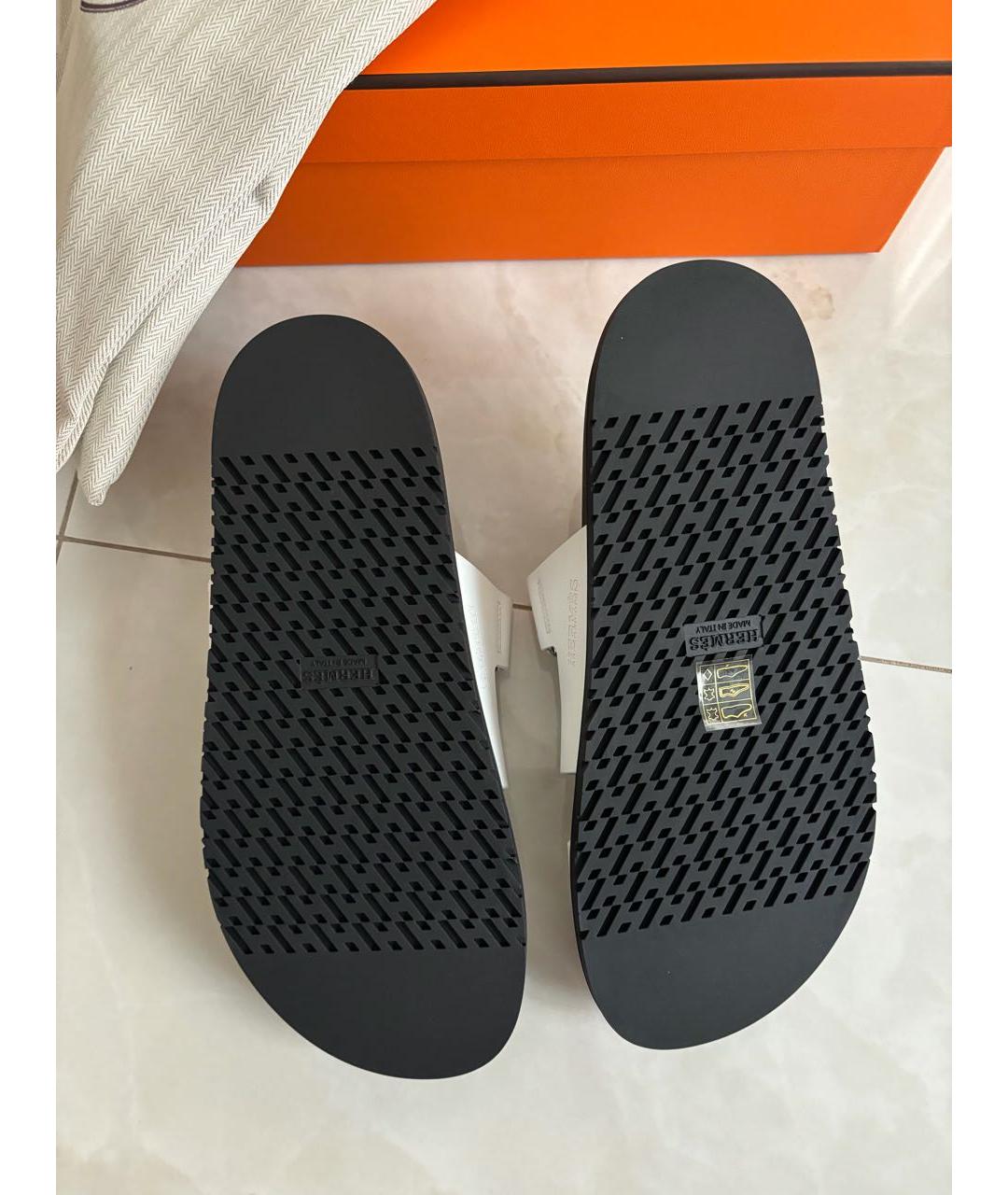 HERMES Белые кожаные шлепанцы, фото 5