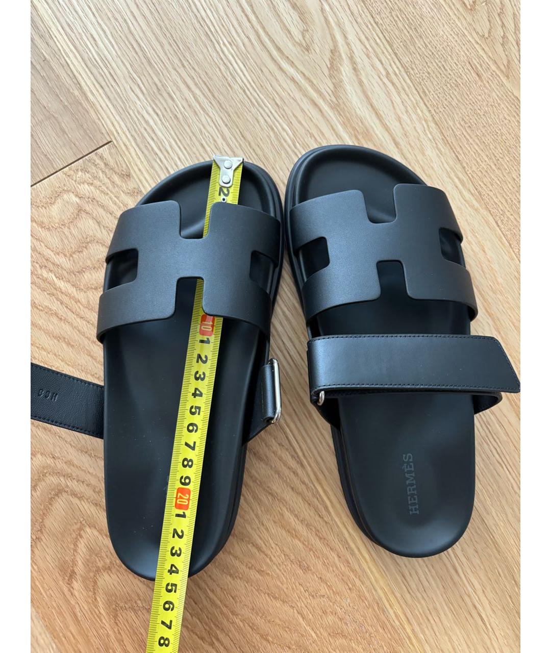 HERMES Черные кожаные шлепанцы, фото 7
