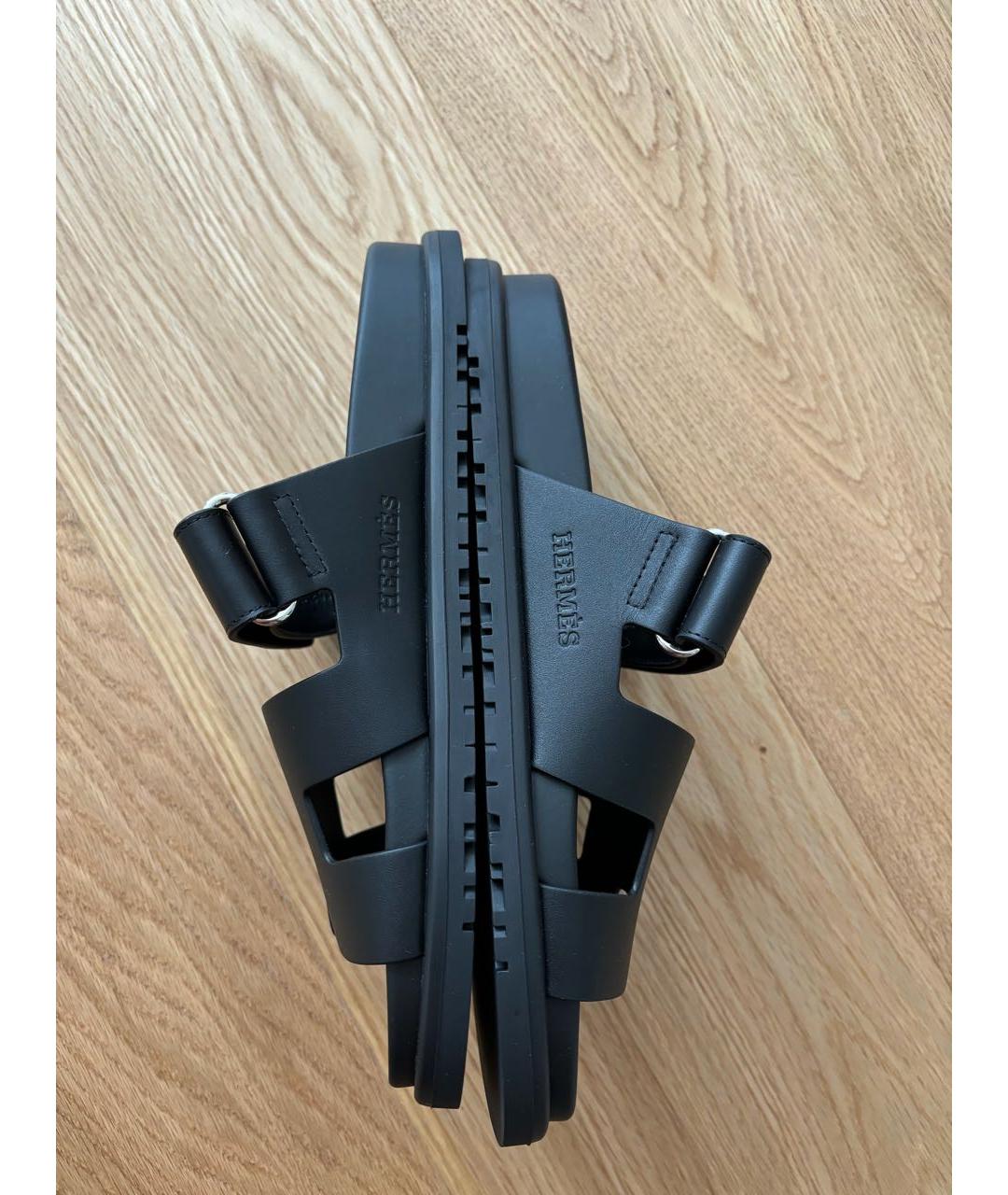 HERMES Черные кожаные шлепанцы, фото 3