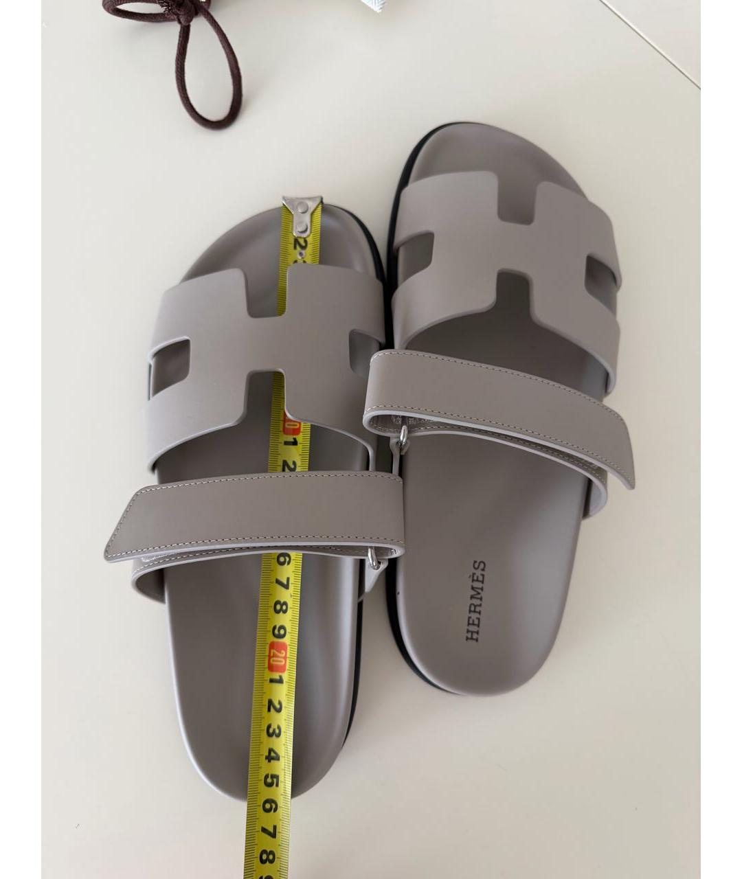HERMES Серые кожаные шлепанцы, фото 7