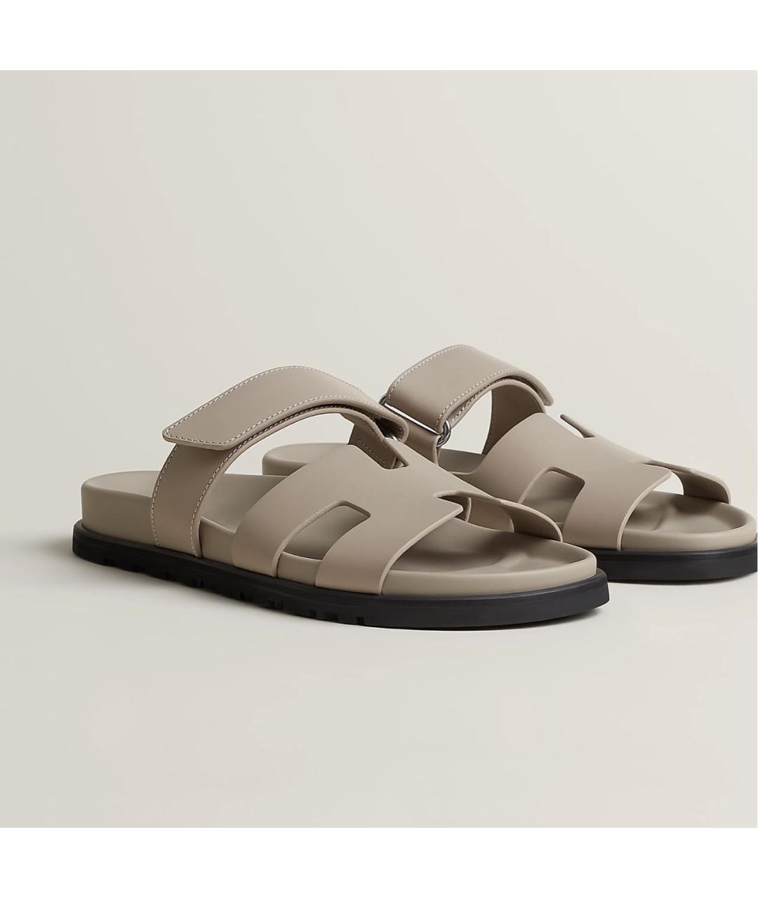HERMES Серые кожаные шлепанцы, фото 9