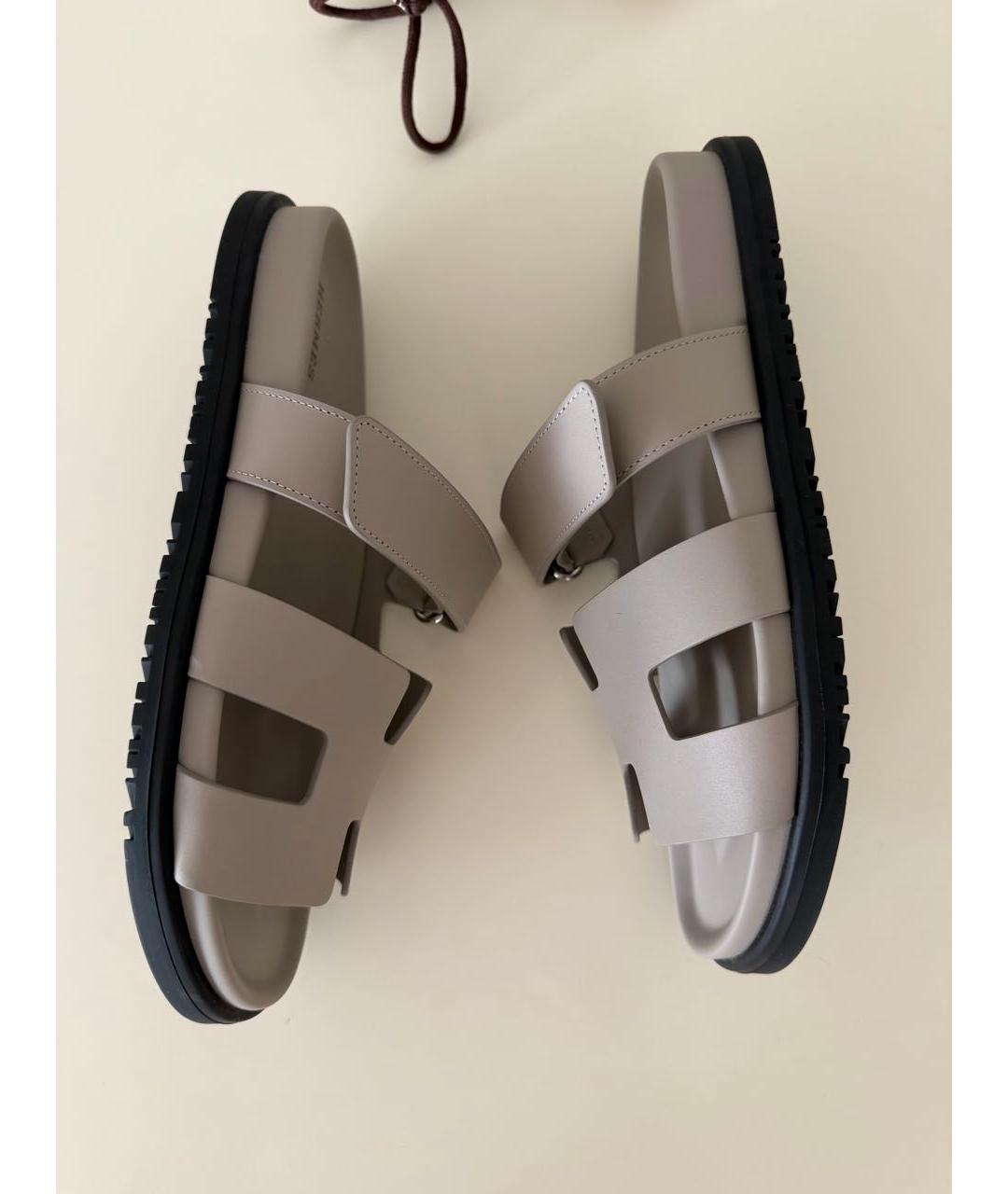 HERMES Серые кожаные шлепанцы, фото 4