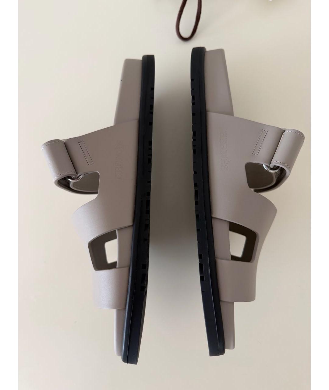 HERMES Серые кожаные шлепанцы, фото 3