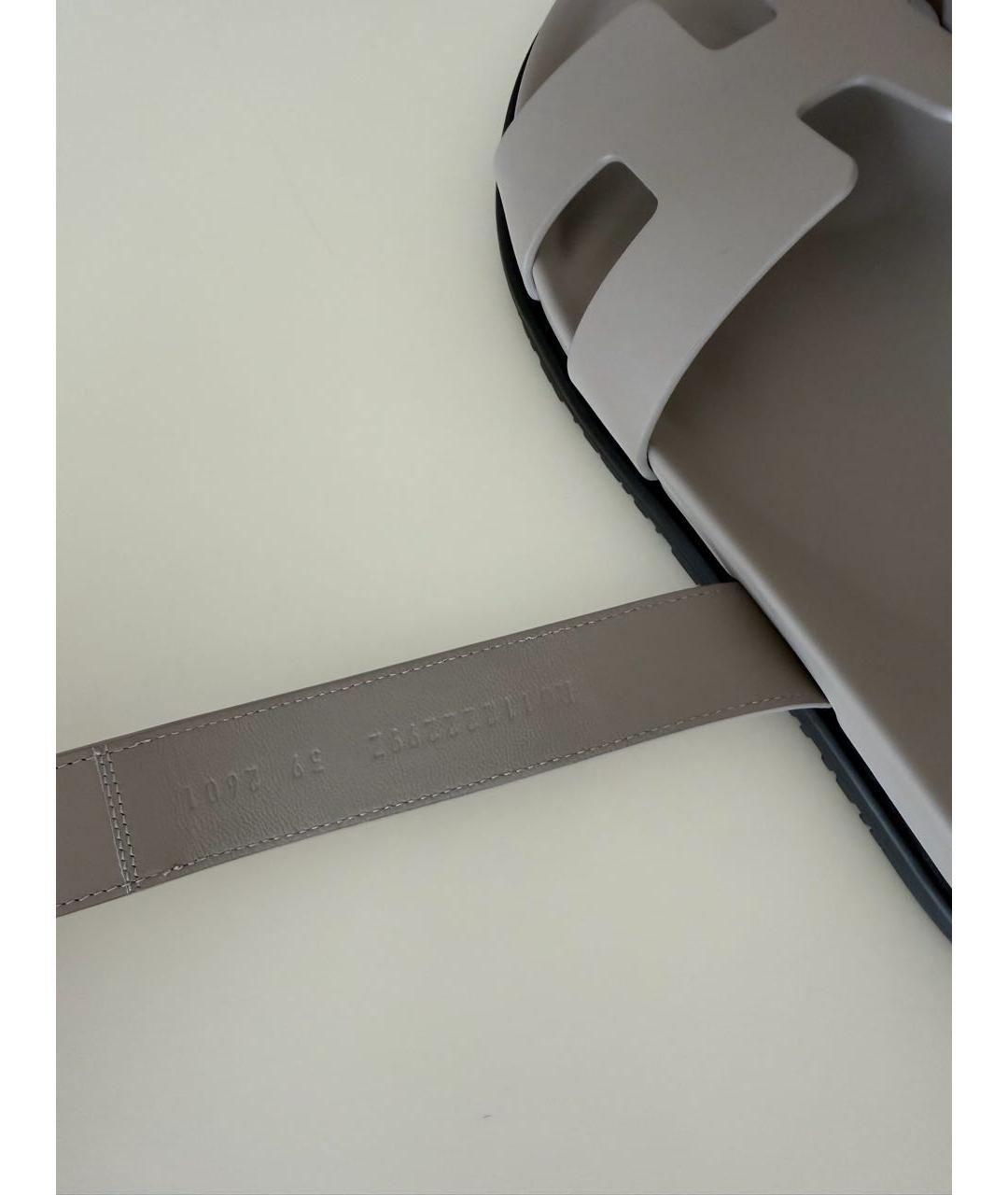 HERMES Серые кожаные шлепанцы, фото 6