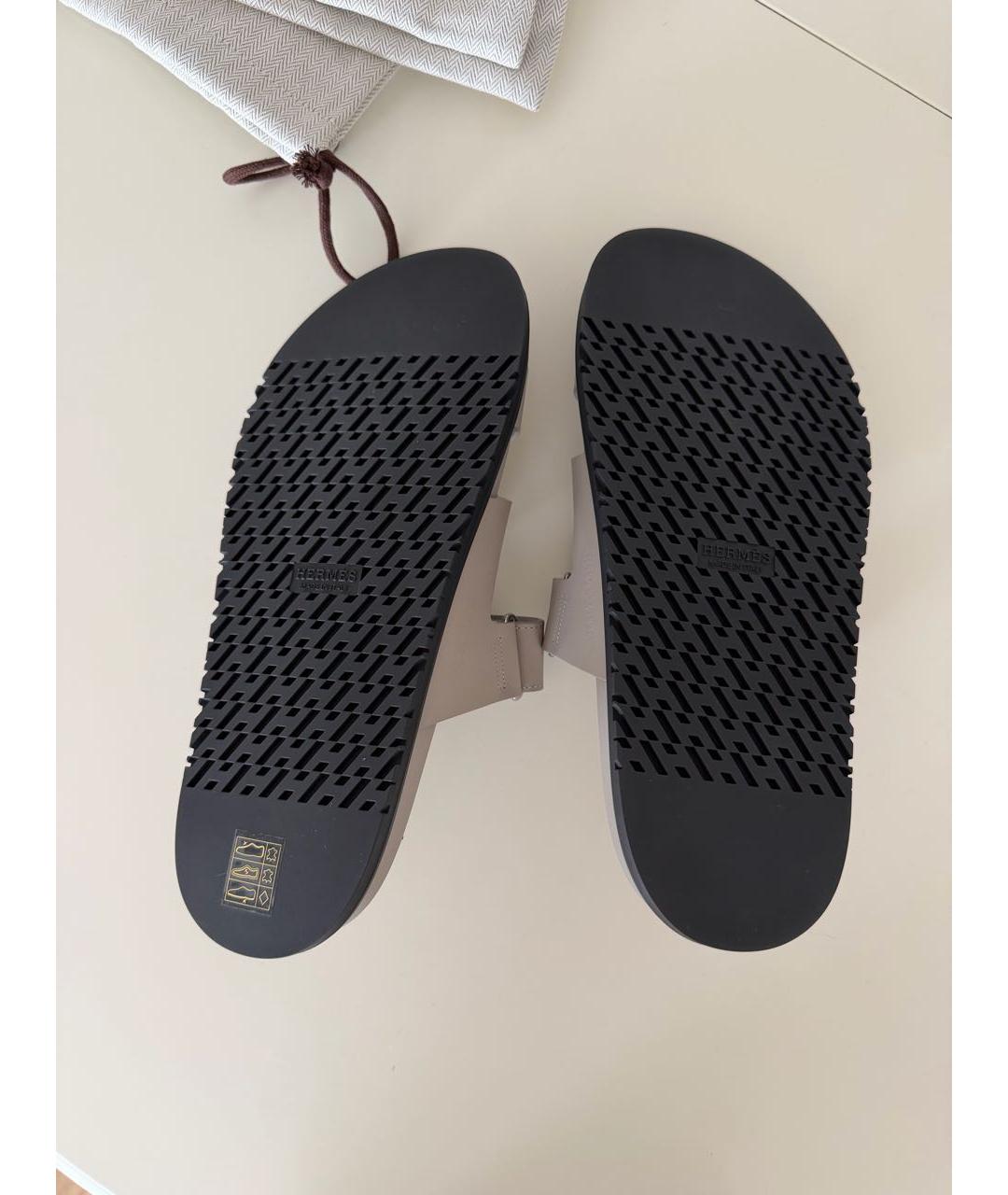 HERMES Серые кожаные шлепанцы, фото 5