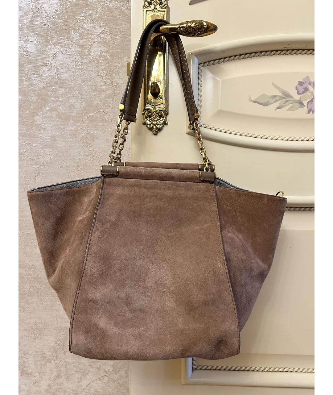 'S MAX MARA Коричневая замшевая сумка тоут, фото 7