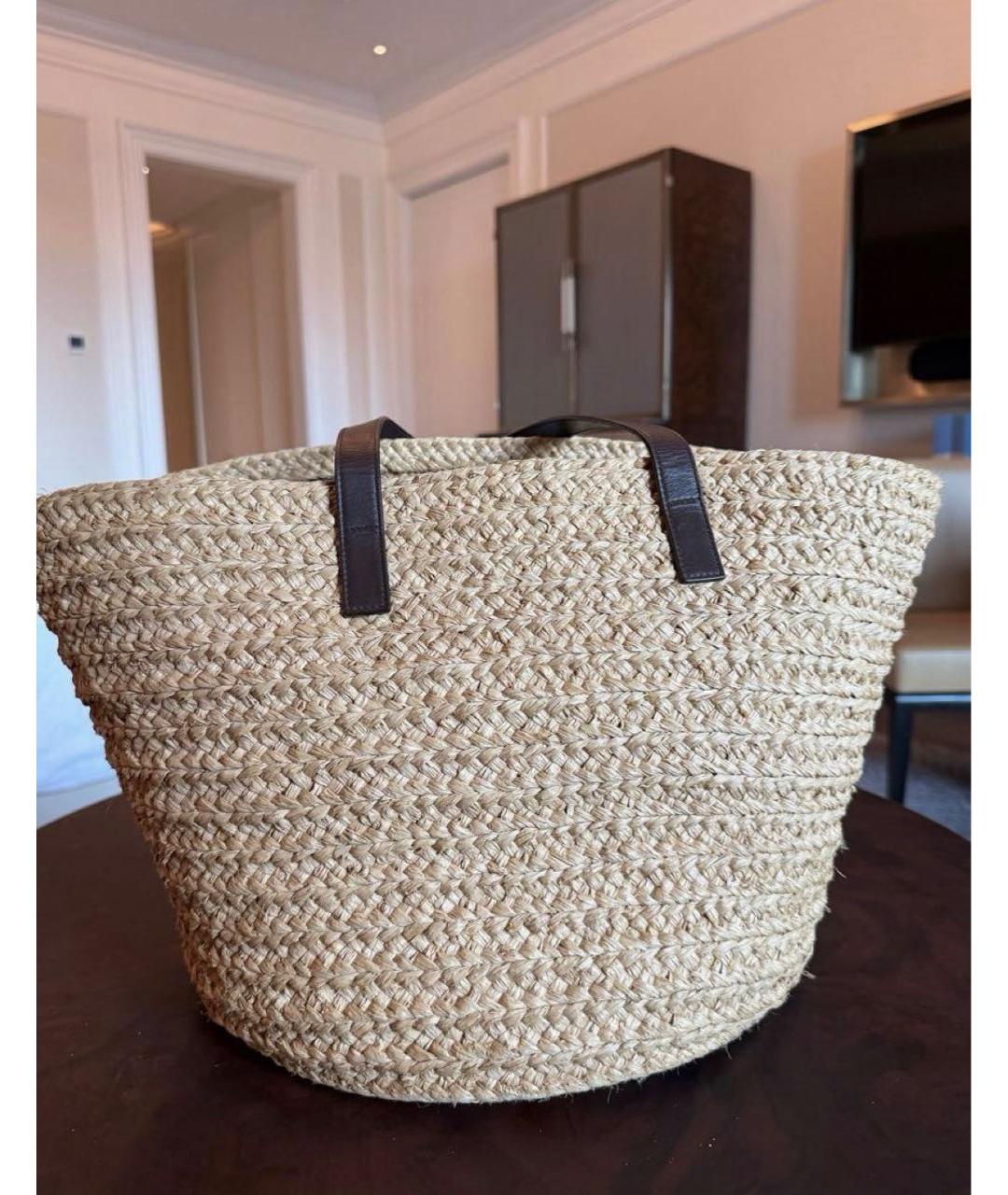 SAINT LAURENT Бежевая пелетеная пляжная сумка, фото 3