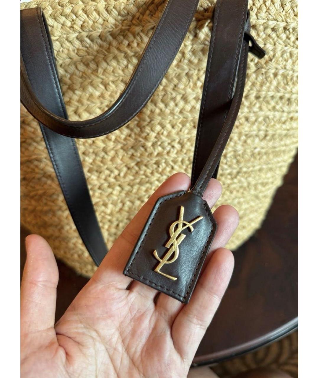 SAINT LAURENT Бежевая пелетеная пляжная сумка, фото 7