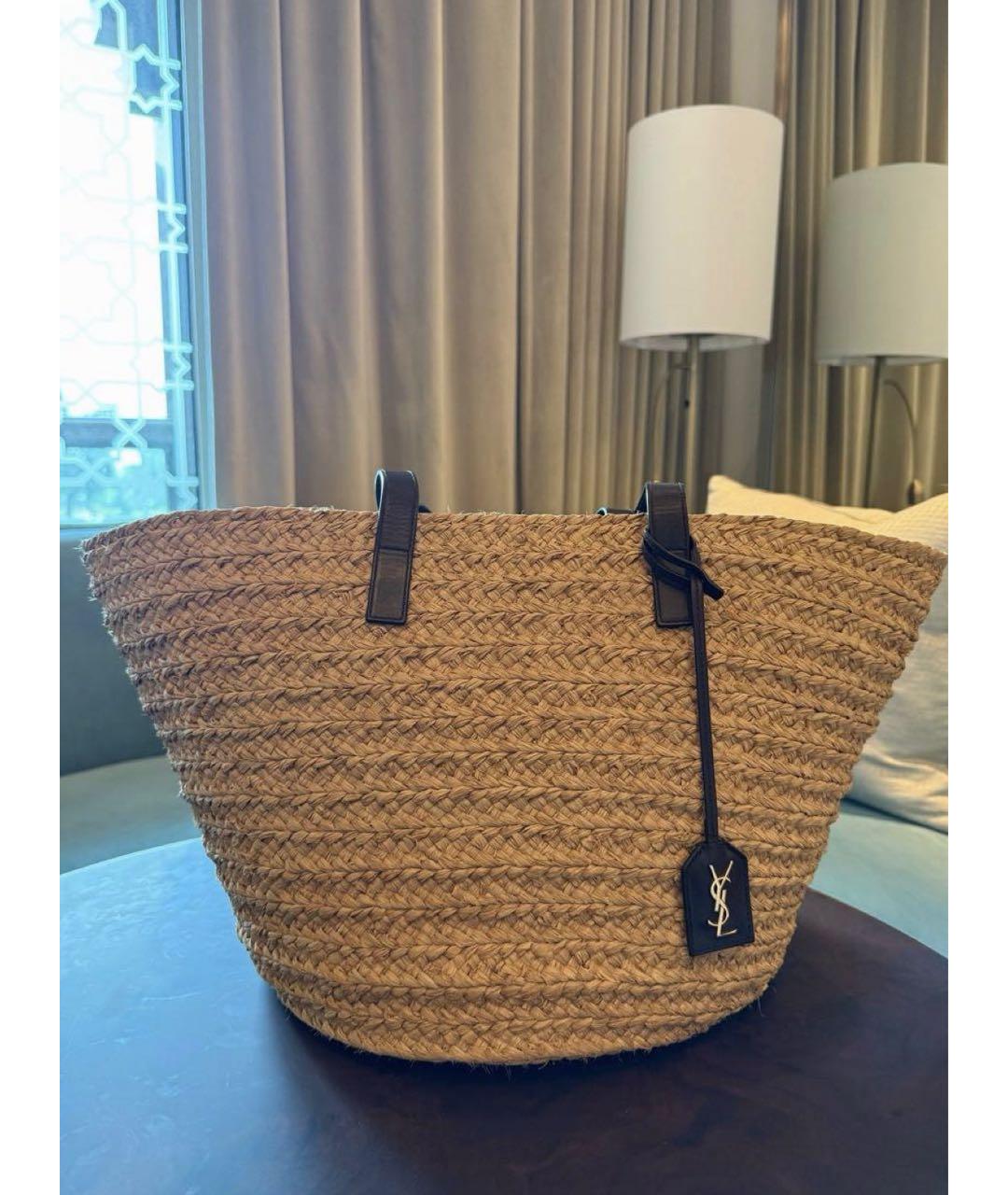 SAINT LAURENT Бежевая пелетеная пляжная сумка, фото 2
