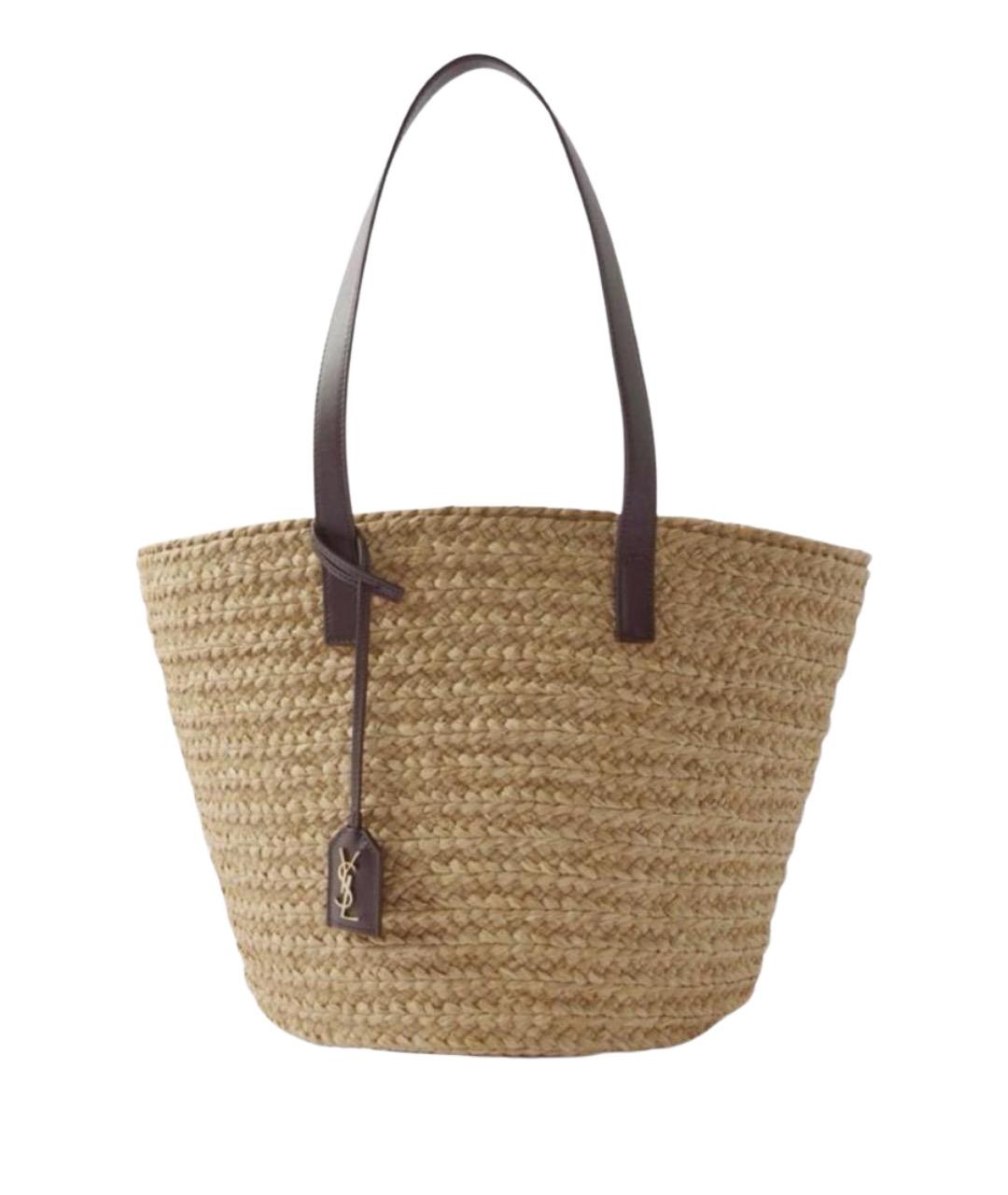 SAINT LAURENT Бежевая пелетеная пляжная сумка, фото 1
