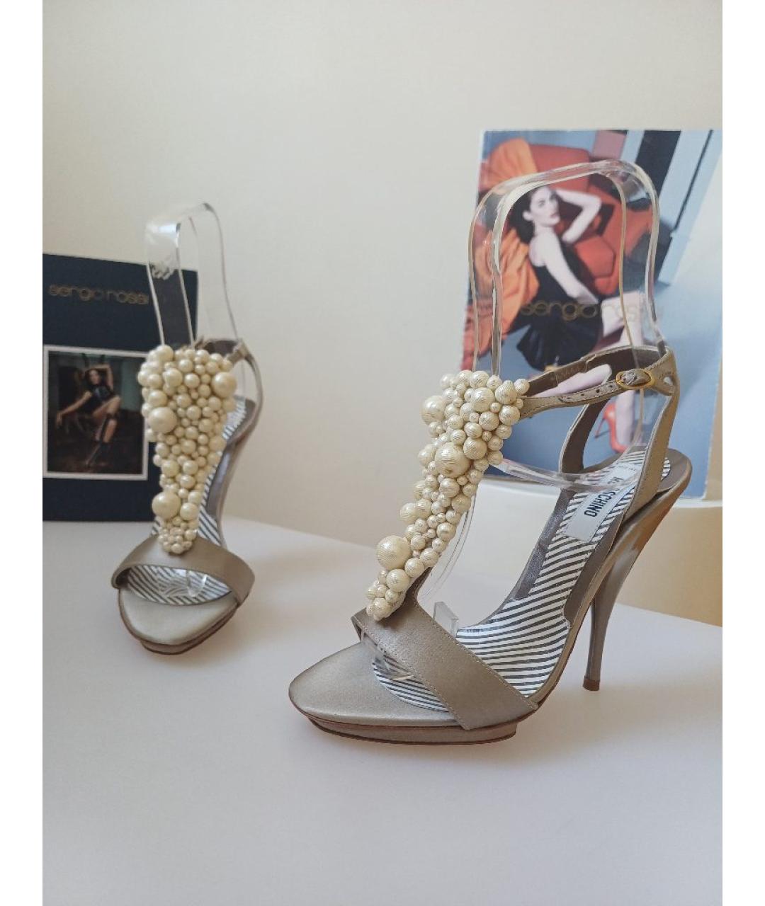 MOSCHINO Серые кожаные босоножки, фото 4