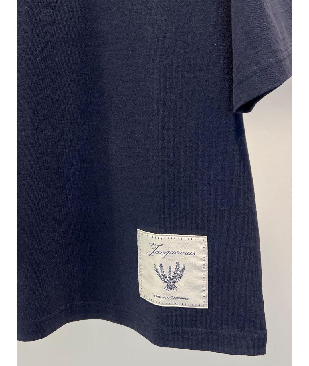JACQUEMUS Темно-синяя хлопковая футболка, фото 4