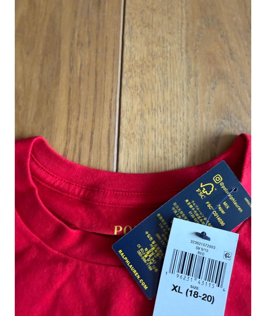 POLO RALPH LAUREN Красная хлопковая детская футболка, фото 4