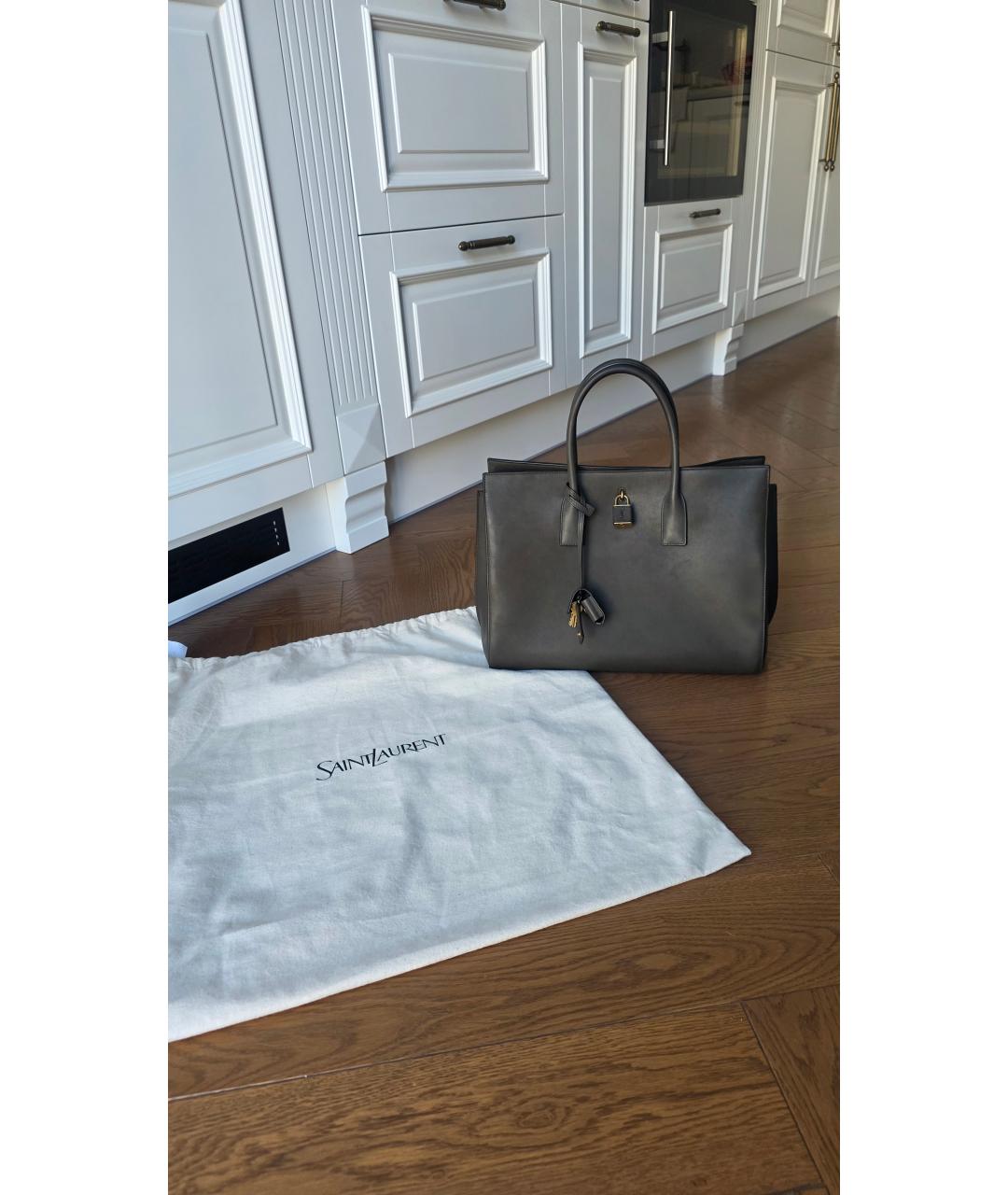 SAINT LAURENT Коричневая кожаная сумка с короткими ручками, фото 3