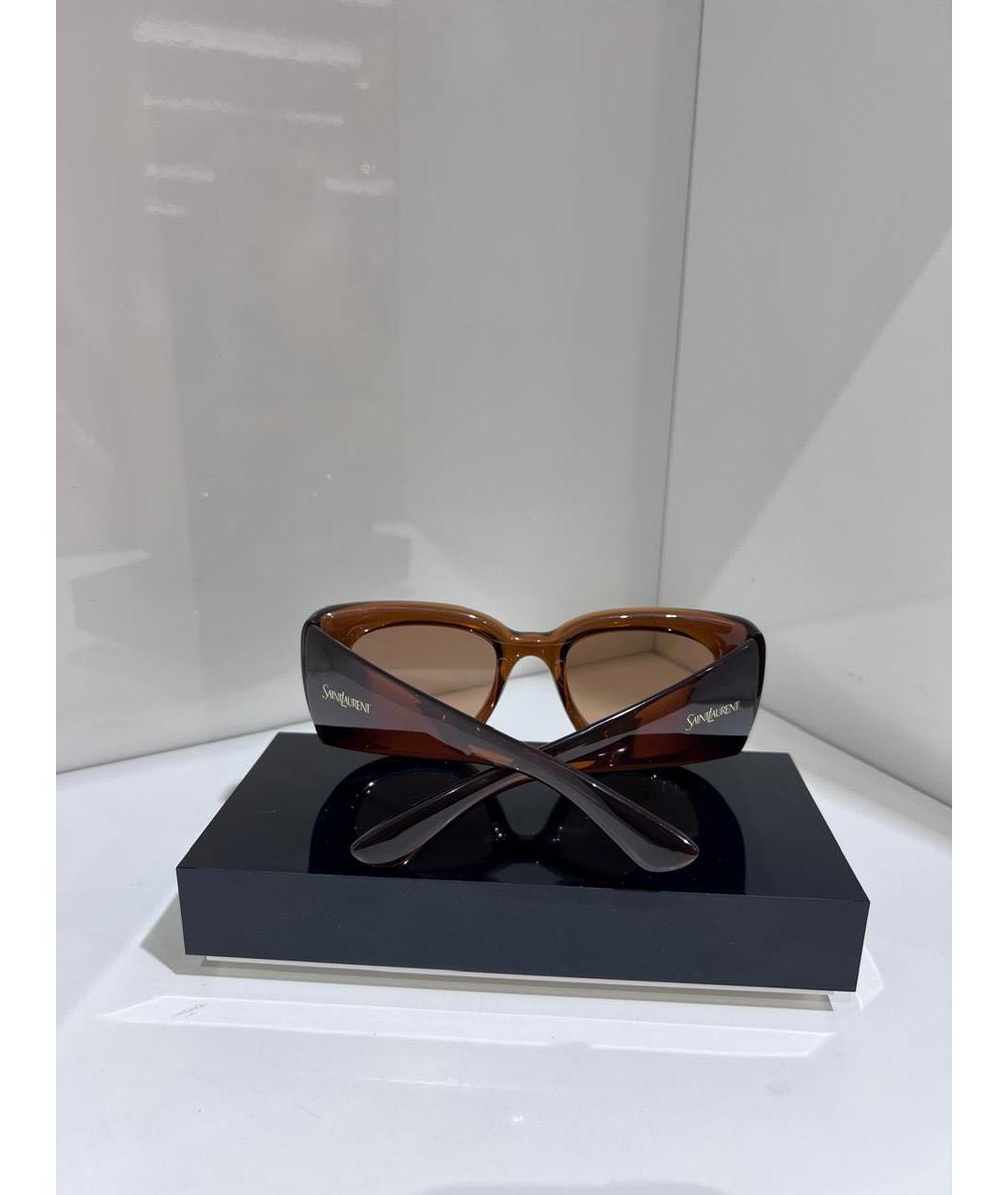 SAINT LAURENT Коричневые пластиковые солнцезащитные очки, фото 3