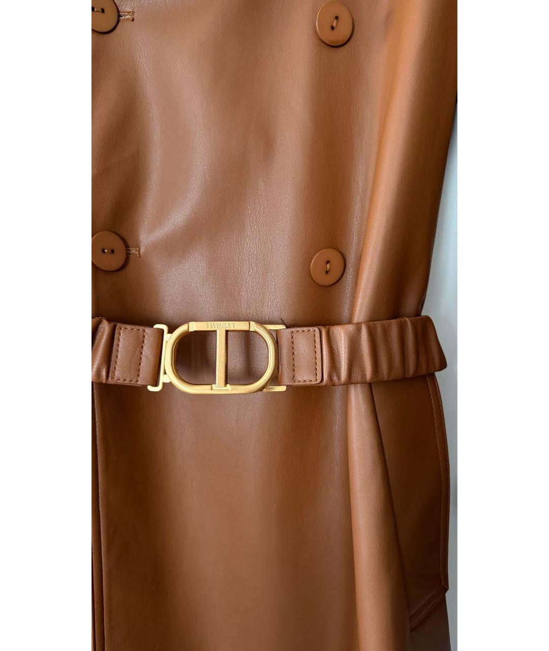 TWIN-SET Коричневый полиуретановый тренч/плащ, фото 4