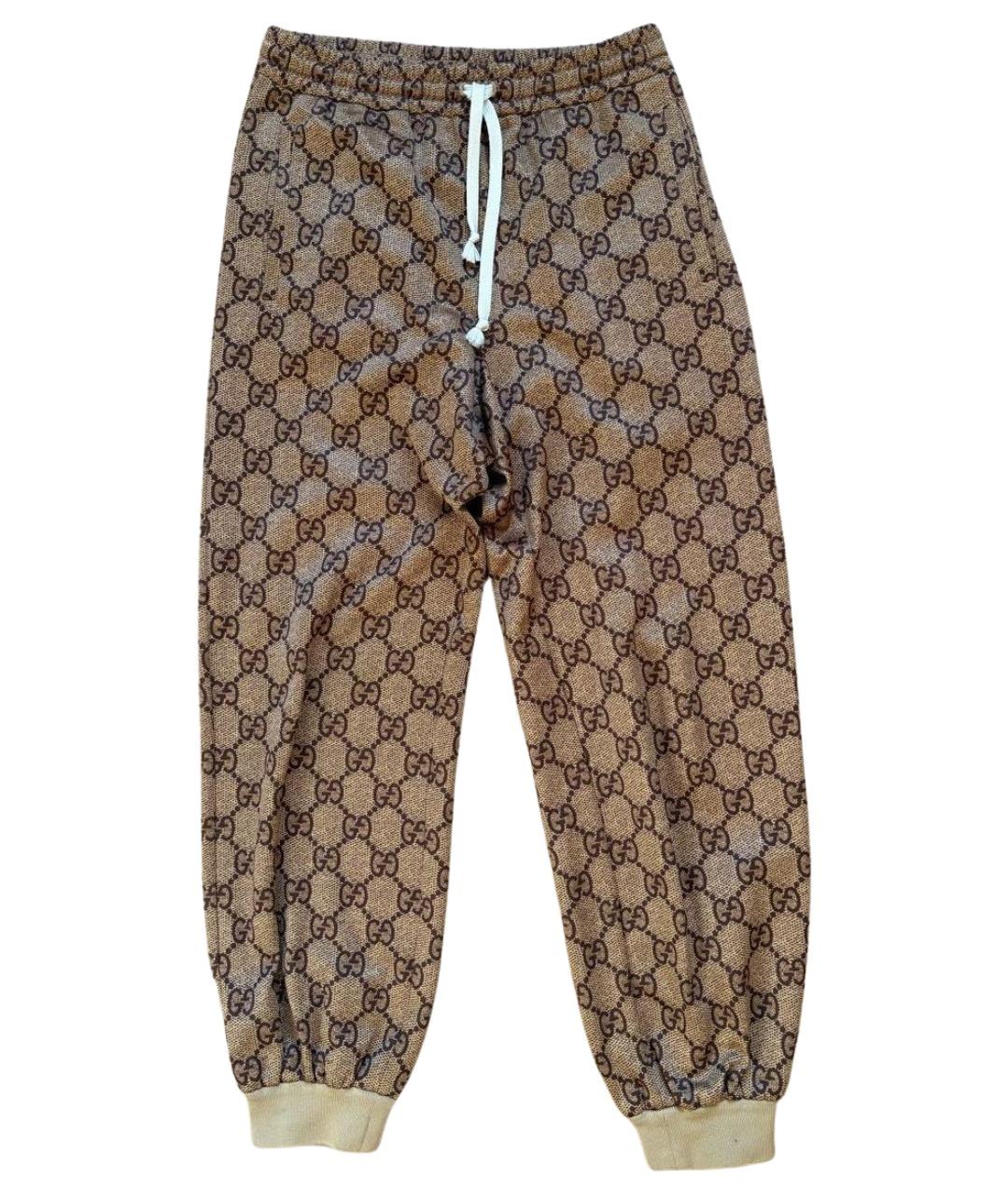 GUCCI Коричневые хлопковые спортивные брюки и шорты, фото 1