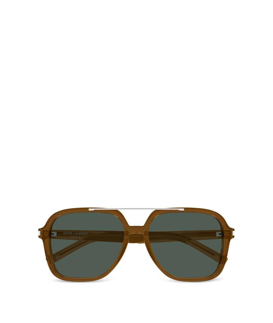 SAINT LAURENT Коричневые пластиковые солнцезащитные очки, фото 1