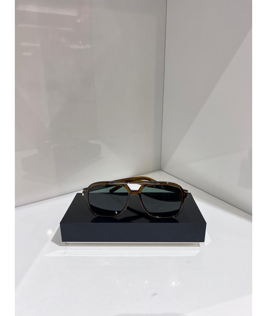 SAINT LAURENT Коричневые пластиковые солнцезащитные очки, фото 2