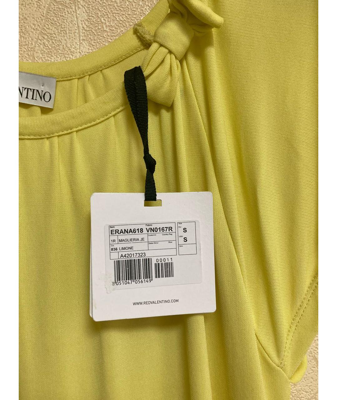 RED VALENTINO Желтая вискозная футболка, фото 4