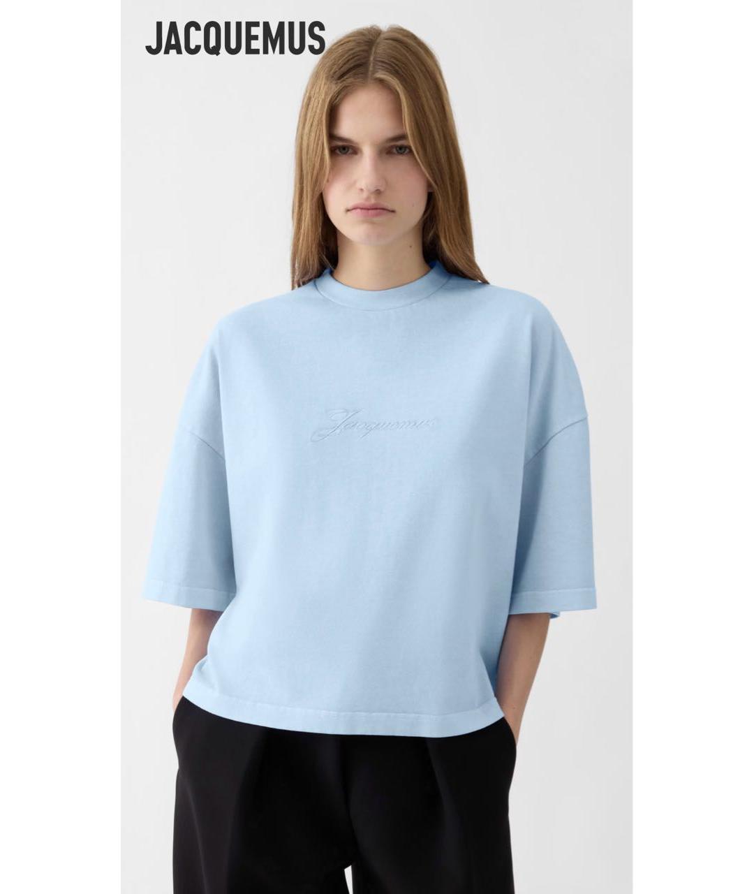JACQUEMUS Голубая хлопковая футболка, фото 6