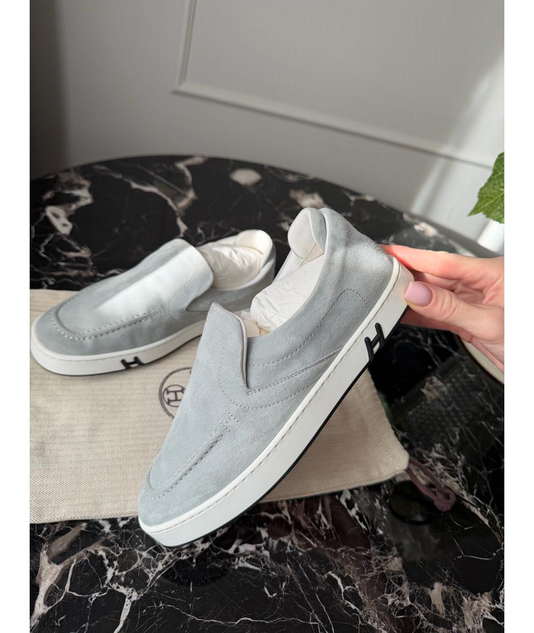 HERMES Серые замшевые лоферы, фото 2