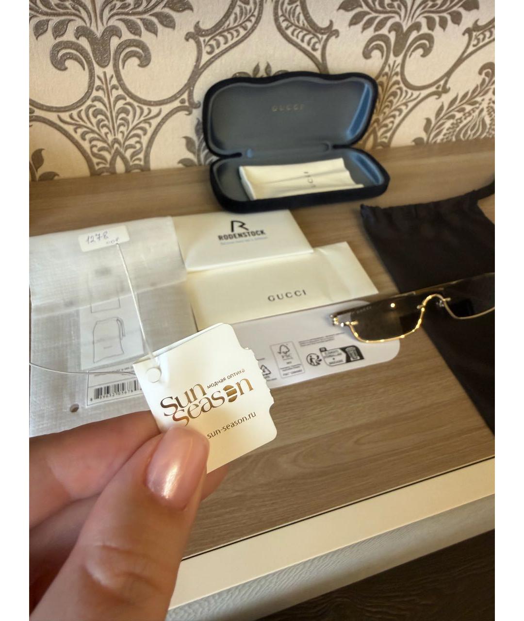 GUCCI Золотые металлические солнцезащитные очки, фото 3