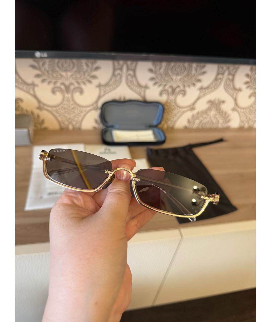 GUCCI Золотые металлические солнцезащитные очки, фото 4