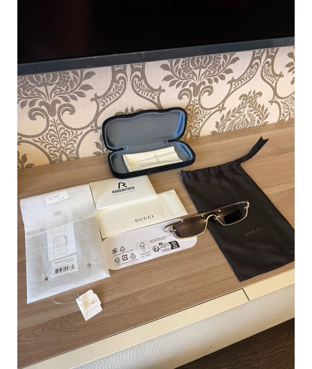 GUCCI Золотые металлические солнцезащитные очки, фото 2