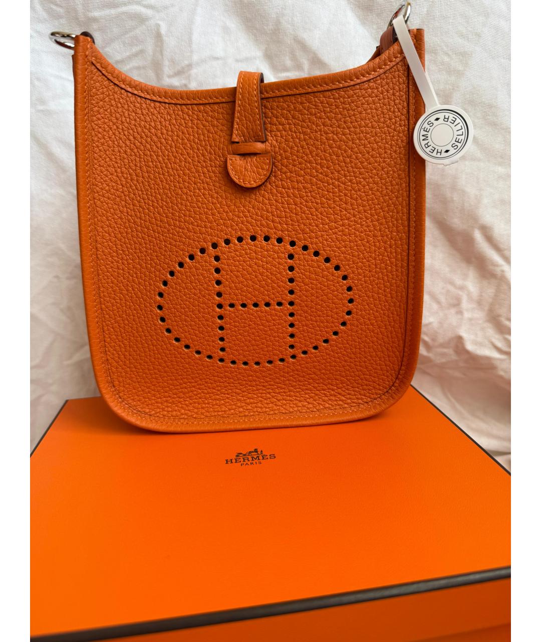 HERMES Оранжевая кожаная сумка через плечо, фото 5