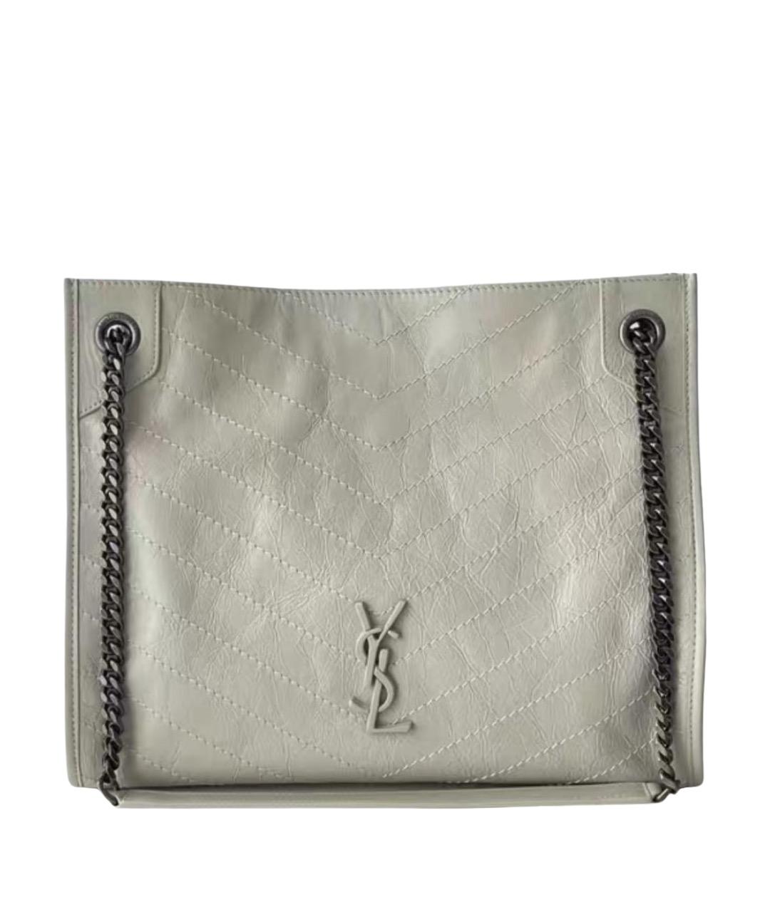 SAINT LAURENT Белая кожаная сумка тоут, фото 1