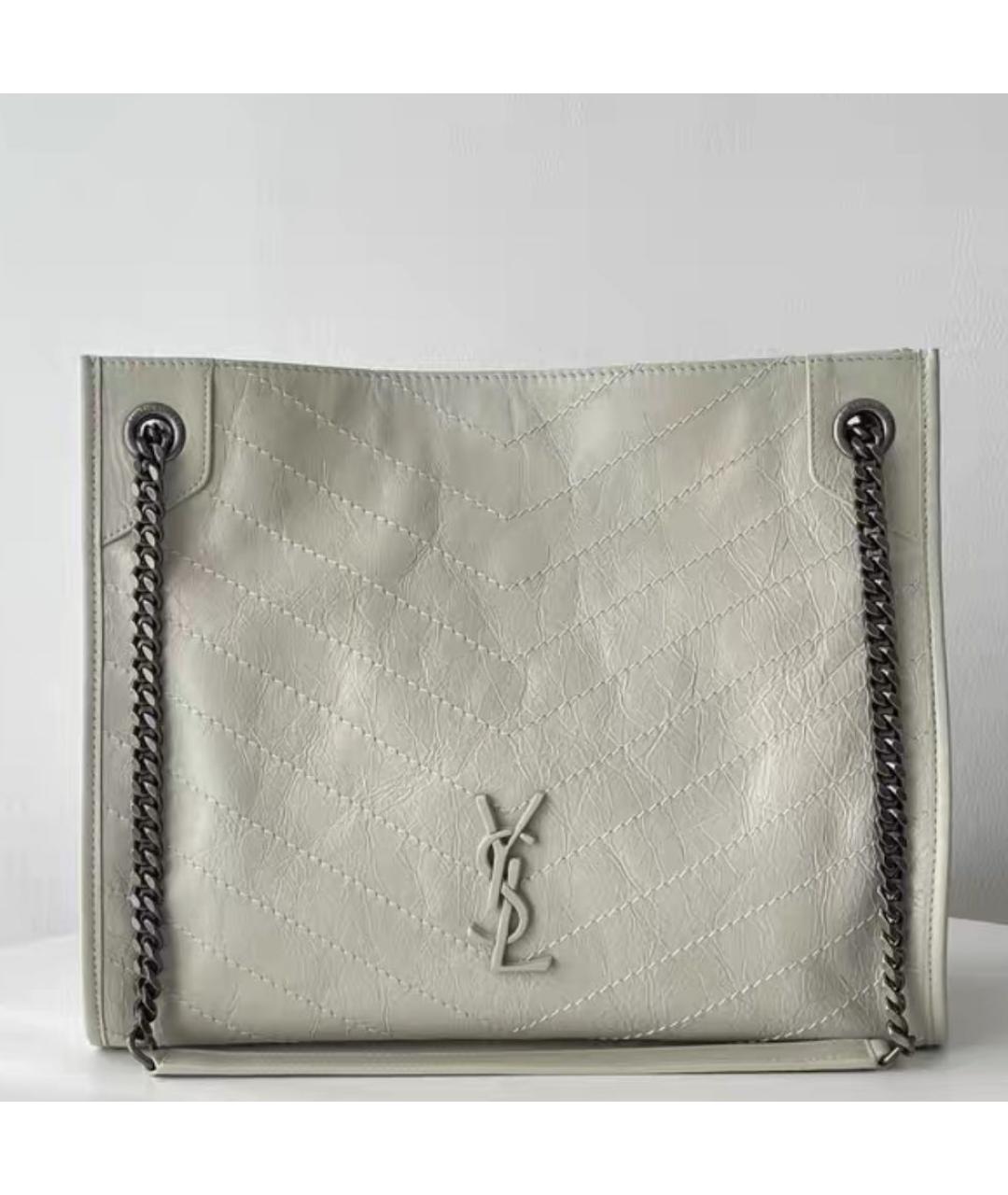 SAINT LAURENT Белая кожаная сумка тоут, фото 5