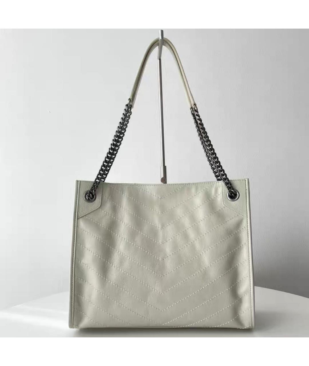 SAINT LAURENT Белая кожаная сумка тоут, фото 2