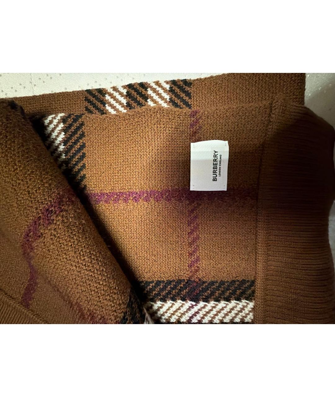 BURBERRY Коричневый шерстяной шарф, фото 3